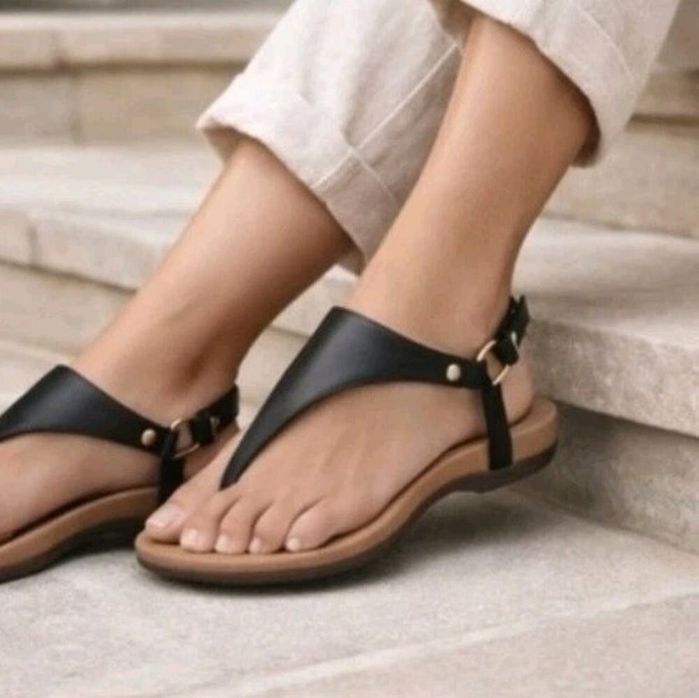 Vionic Kirra Black Leather T-Strap Orthotic Sandals Women's Size 9 TVW5126